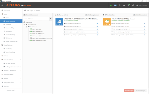 Altaro VM Backup Screenshot - Backup Locations