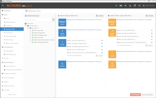 Altaro VM Backup Screenshot - Retention Policy