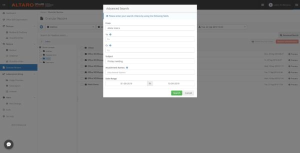 Altaro Office 365 Backup - Advanced Search