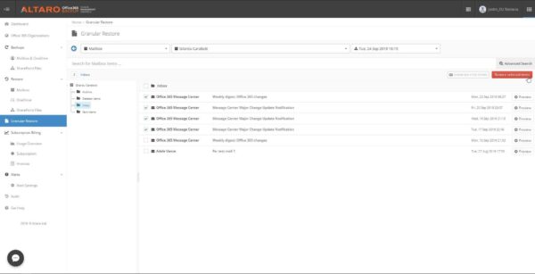 Altaro Office 365 Backup - Restore e-mail