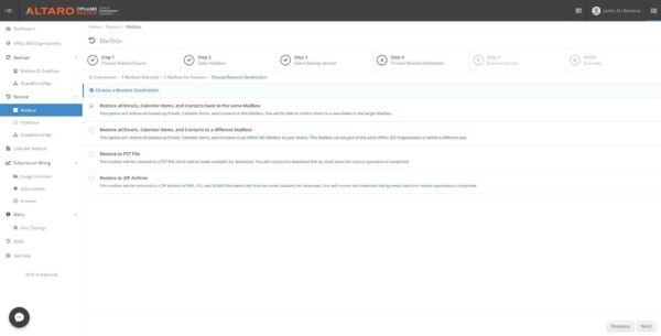 Altaro Office 365 Backup - Restore Options