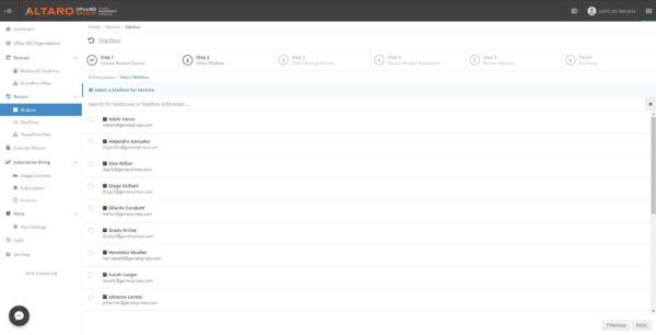 Altaro Office 365 Backup - Select Mailboxes